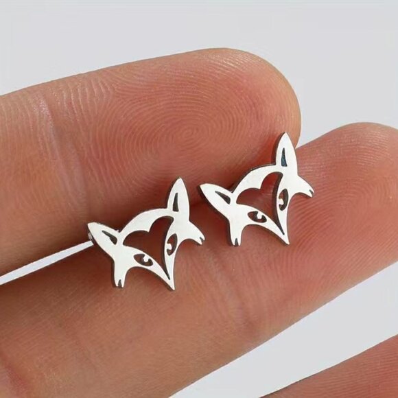 Equestrian Fox Face Stainless Steel Stud Earrings #1190 (Color: rose) - Picture 7 of 11